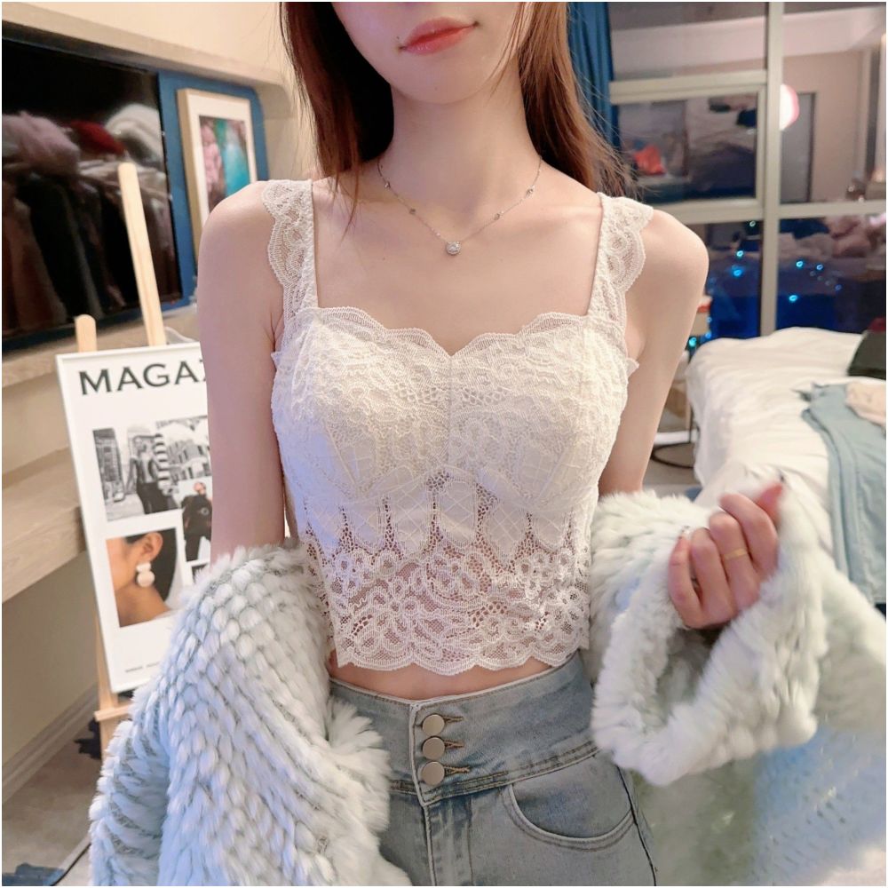 White pure desire small camisole vest for women with chest cushion for inner and outer wear lace backless base short sleeveless top for summer