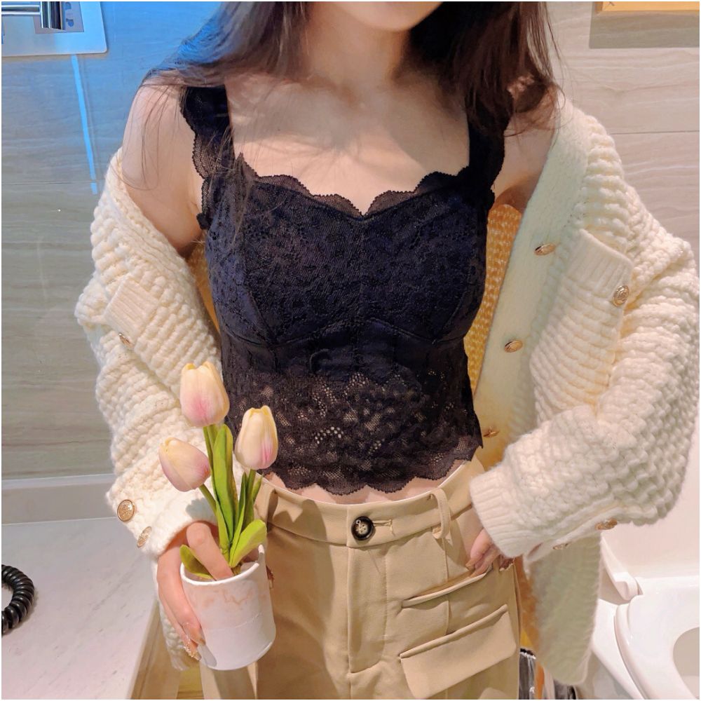 White pure desire small camisole vest for women with chest cushion for inner and outer wear lace backless base short sleeveless top for summer