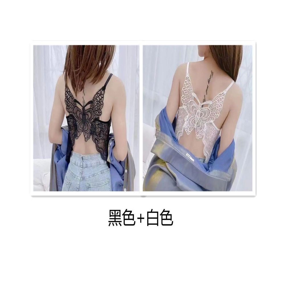New butterfly lace beautiful back small camisole vest for women with chest cushion worn as a base top with strapless underwear for women
