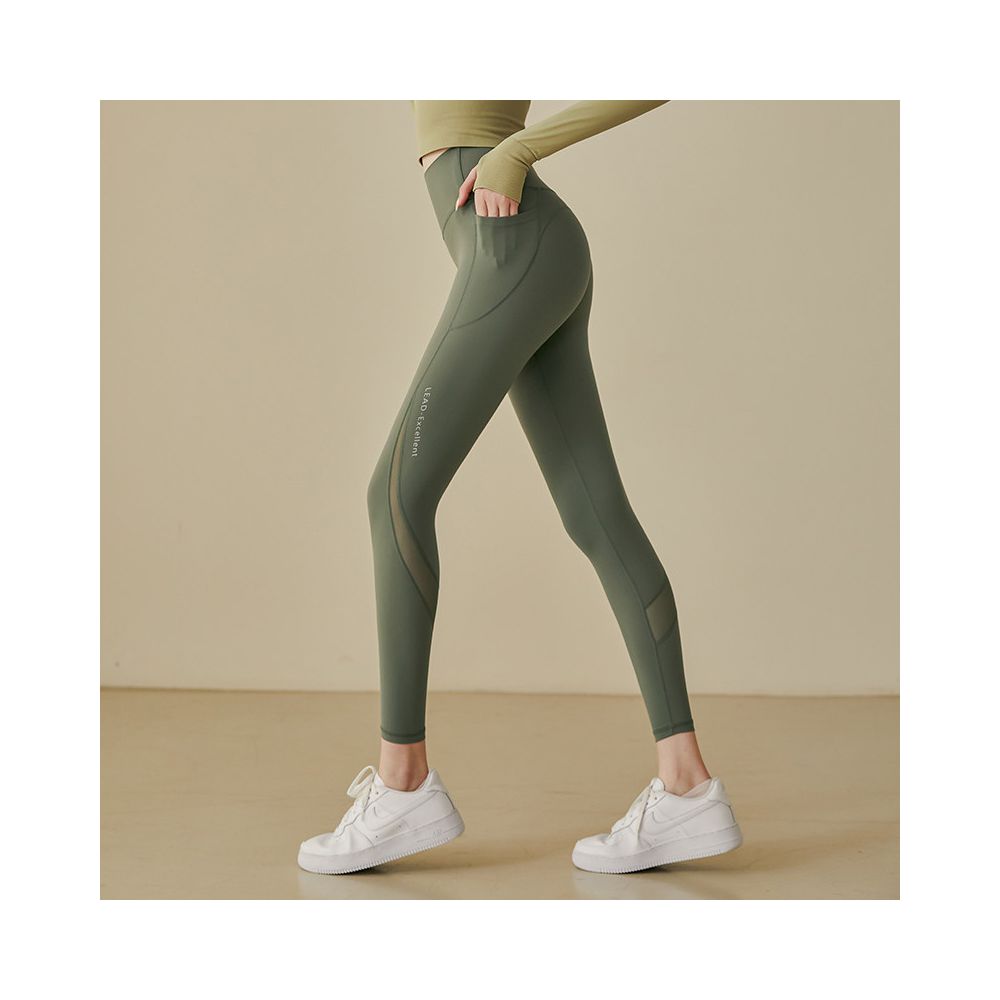 Mesh patchwork yoga pants for women high waist hip lifting elastic tight fitting peach hip running sports thin fit fitness pants for outdoor wear image 2