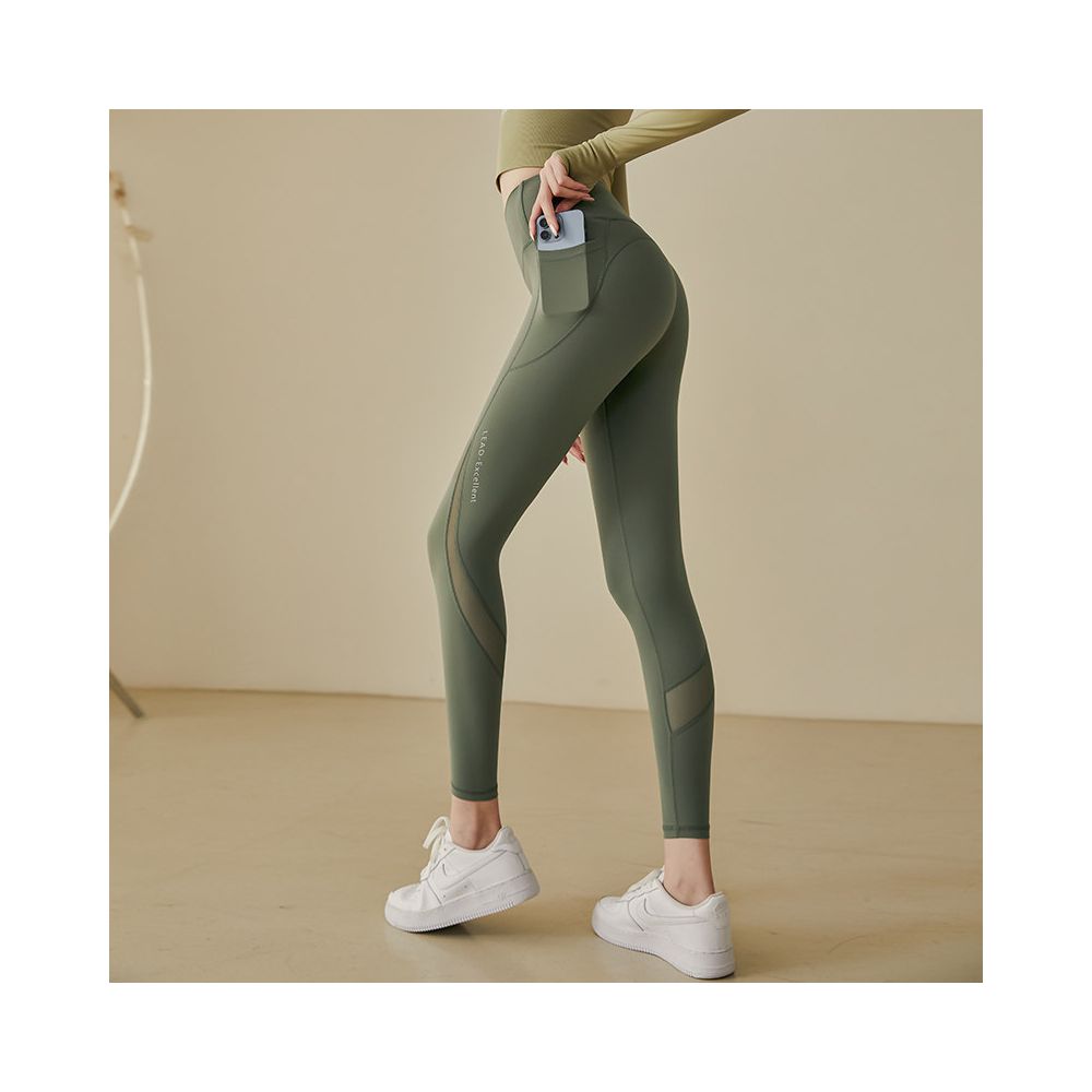 Mesh patchwork yoga pants for women high waist hip lifting elastic tight fitting peach hip running sports thin fit fitness pants for outdoor wear image 3