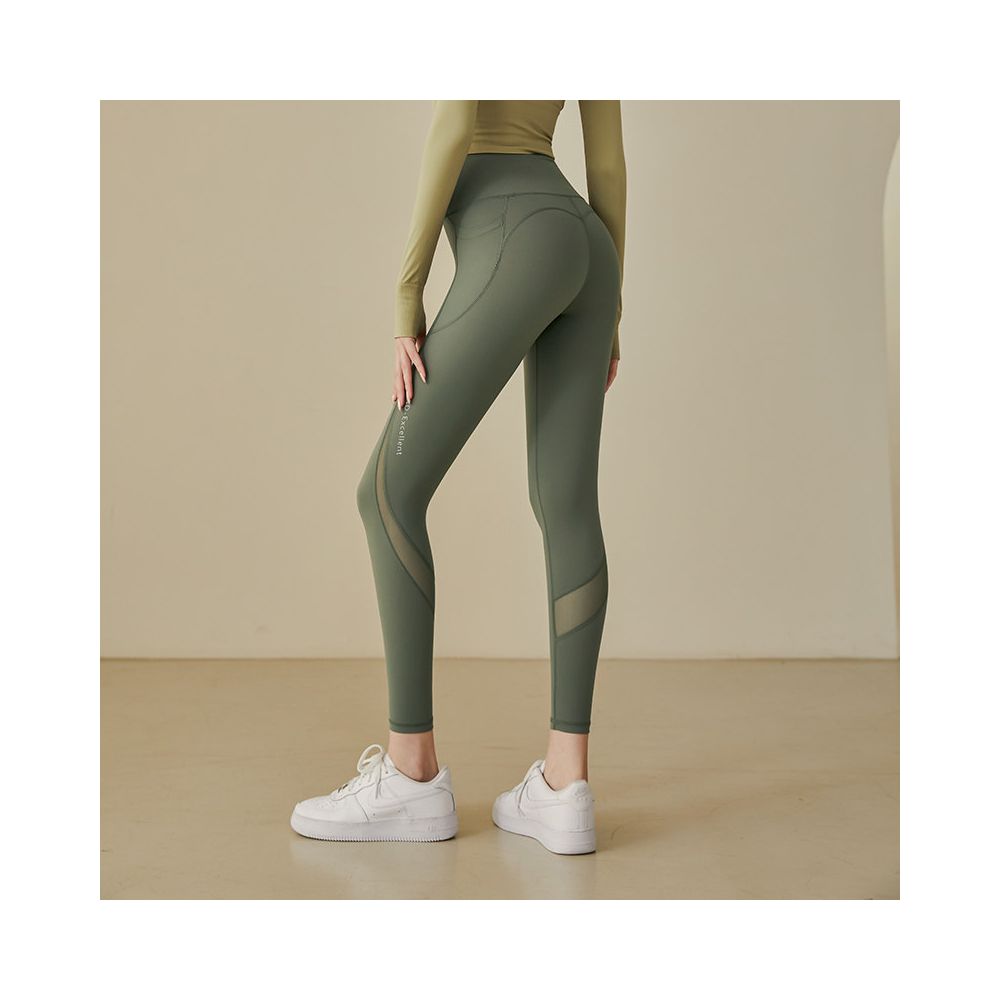 Mesh patchwork yoga pants for women high waist hip lifting elastic tight fitting peach hip running sports thin fit fitness pants for outdoor wear