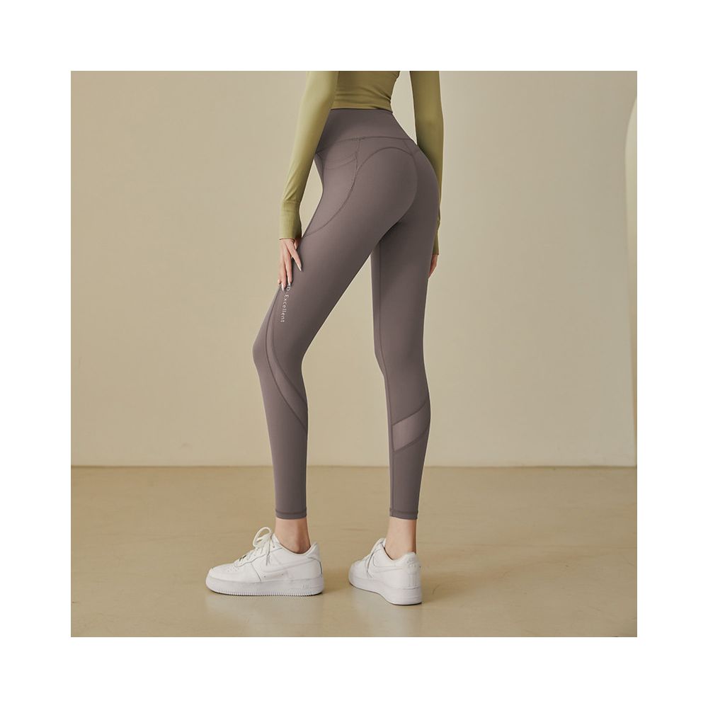 Mesh patchwork yoga pants for women high waist hip lifting elastic tight fitting peach hip running sports thin fit fitness pants for outdoor wear