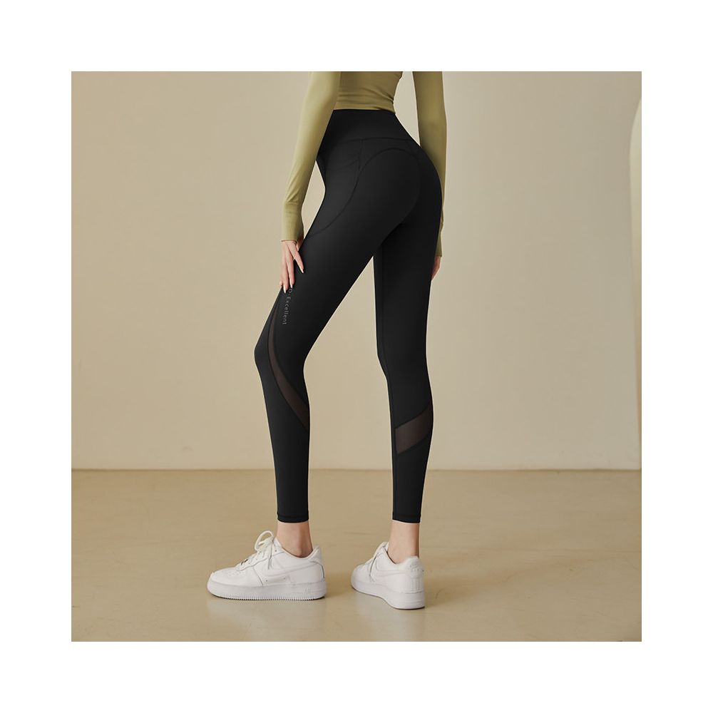 Mesh patchwork yoga pants for women high waist hip lifting elastic tight fitting peach hip running sports thin fit fitness pants for outdoor wear