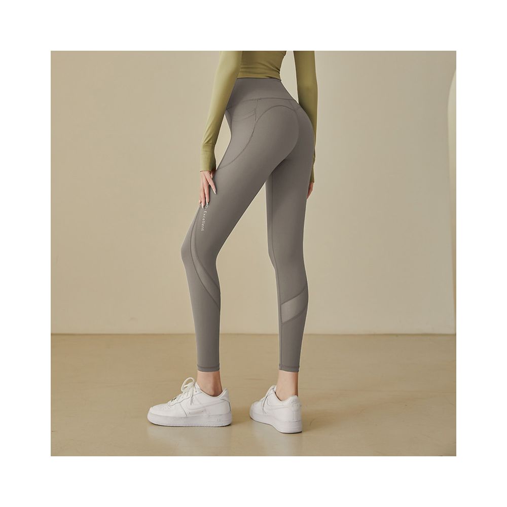 Mesh patchwork yoga pants for women high waist hip lifting elastic tight fitting peach hip running sports thin fit fitness pants for outdoor wear