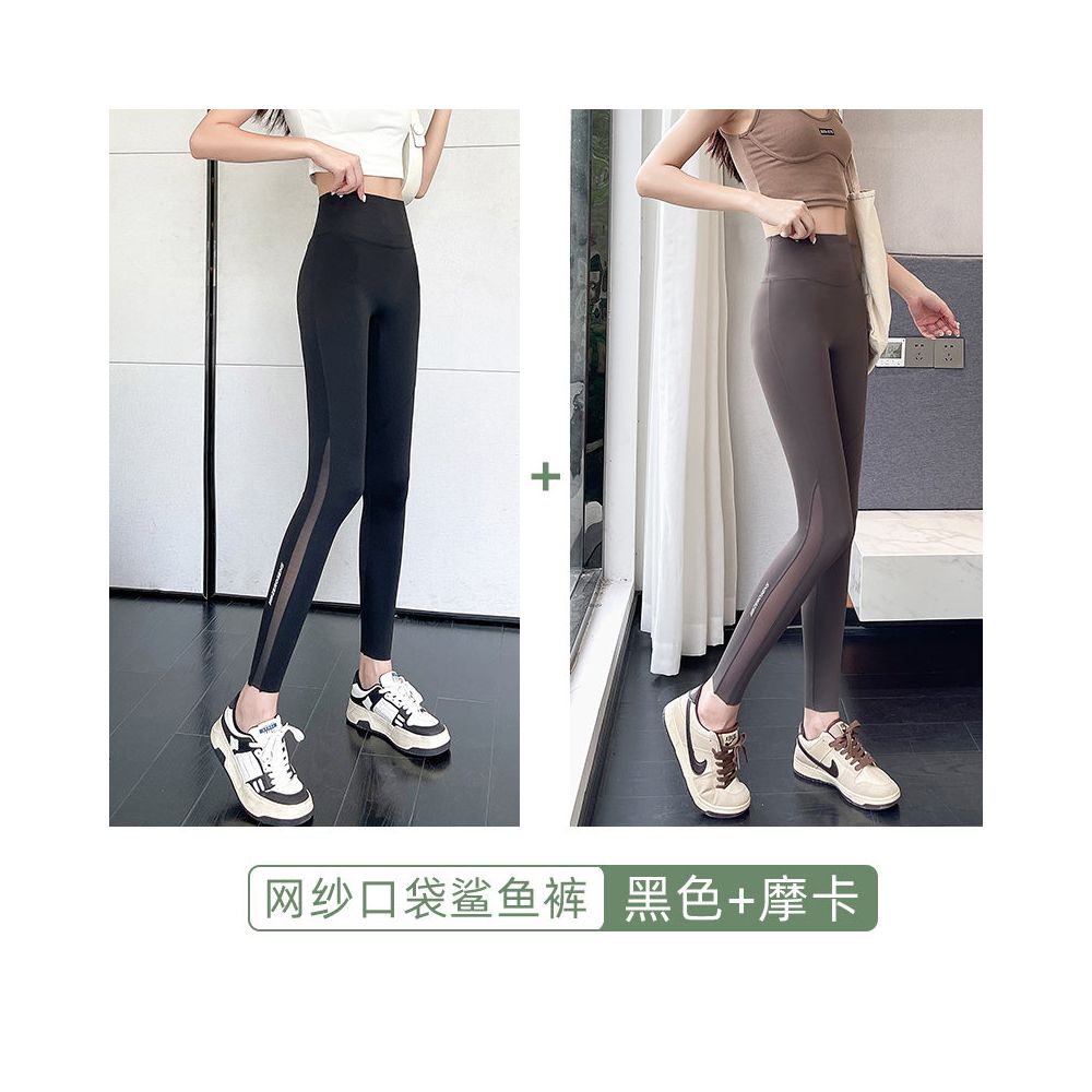 Shark pants 2025 new summer thin women s outerwear pocket mesh abdominal tightening and hip lifting yoga new comparison cycling inner pants
