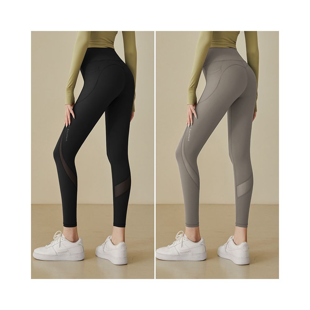 Mesh patchwork yoga pants for women high waist hip lifting elastic tight fitting peach hip running sports thin fit fitness pants for outdoor wear