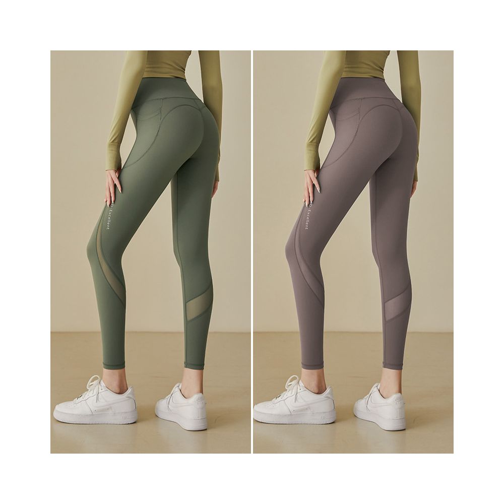 Mesh patchwork yoga pants for women high waist hip lifting elastic tight fitting peach hip running sports thin fit fitness pants for outdoor wear