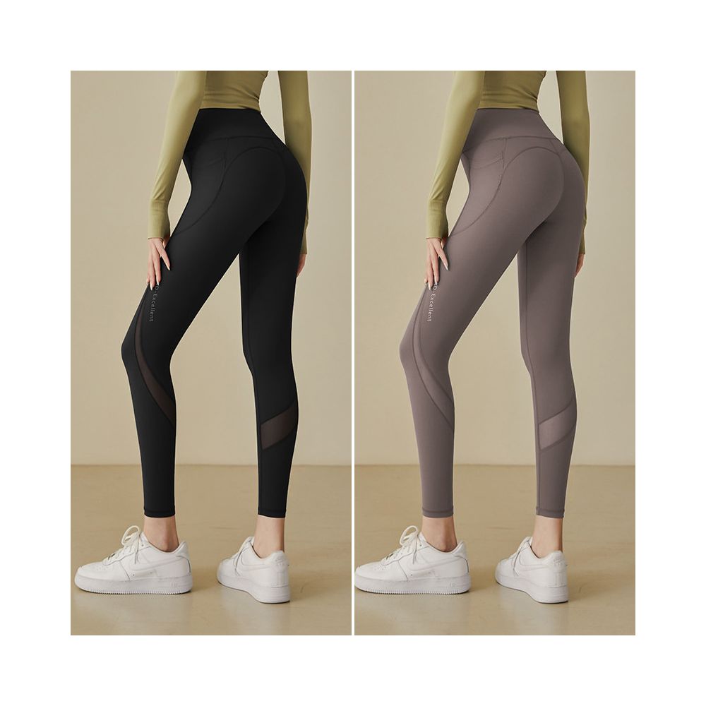 Mesh patchwork yoga pants for women high waist hip lifting elastic tight fitting peach hip running sports thin fit fitness pants for outdoor wear
