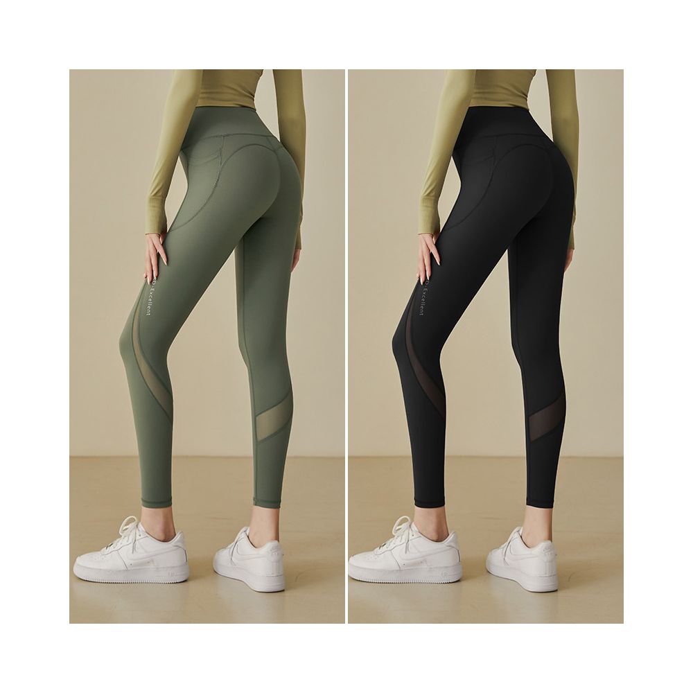 Mesh patchwork yoga pants for women high waist hip lifting elastic tight fitting peach hip running sports thin fit fitness pants for outdoor wear