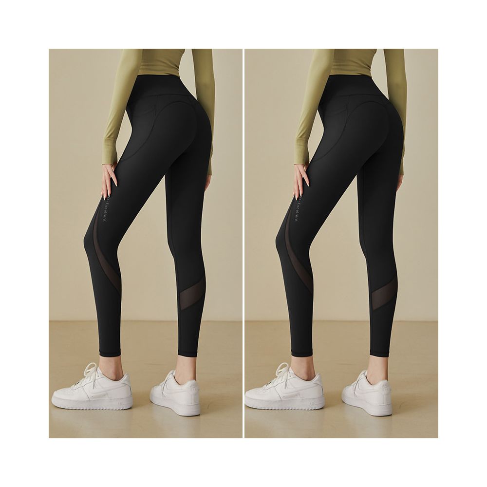 Mesh patchwork yoga pants for women high waist hip lifting elastic tight fitting peach hip running sports thin fit fitness pants for outdoor wear