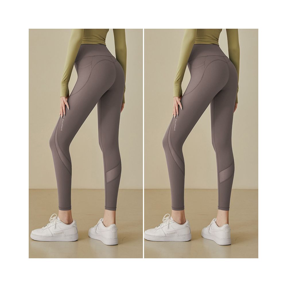 Mesh patchwork yoga pants for women high waist hip lifting elastic tight fitting peach hip running sports thin fit fitness pants for outdoor wear