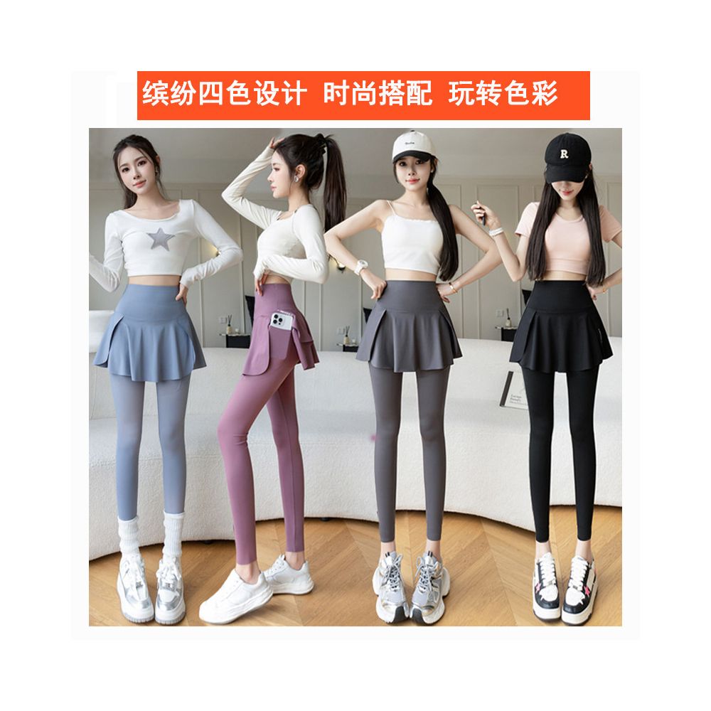 Cat Man Shark Pants Fake Two Piece Sports Pants Women s High Waist Anti Hiking Running Fitness Badminton Pants Yoga Pants Skirt image 3