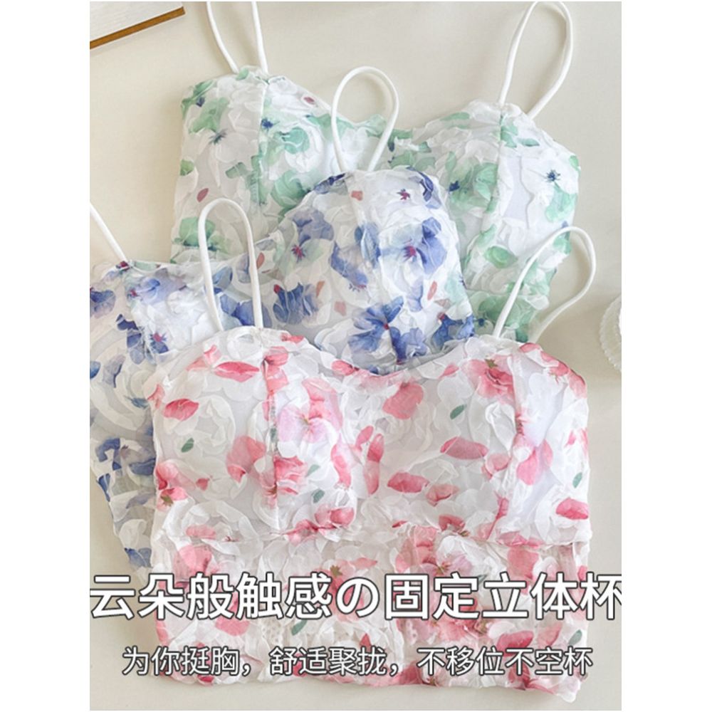 Wearing a floral camisole with breast pads for women in summer a sexy back bra for both indoor and outdoor wear a one piece bra and a strapless top image 3