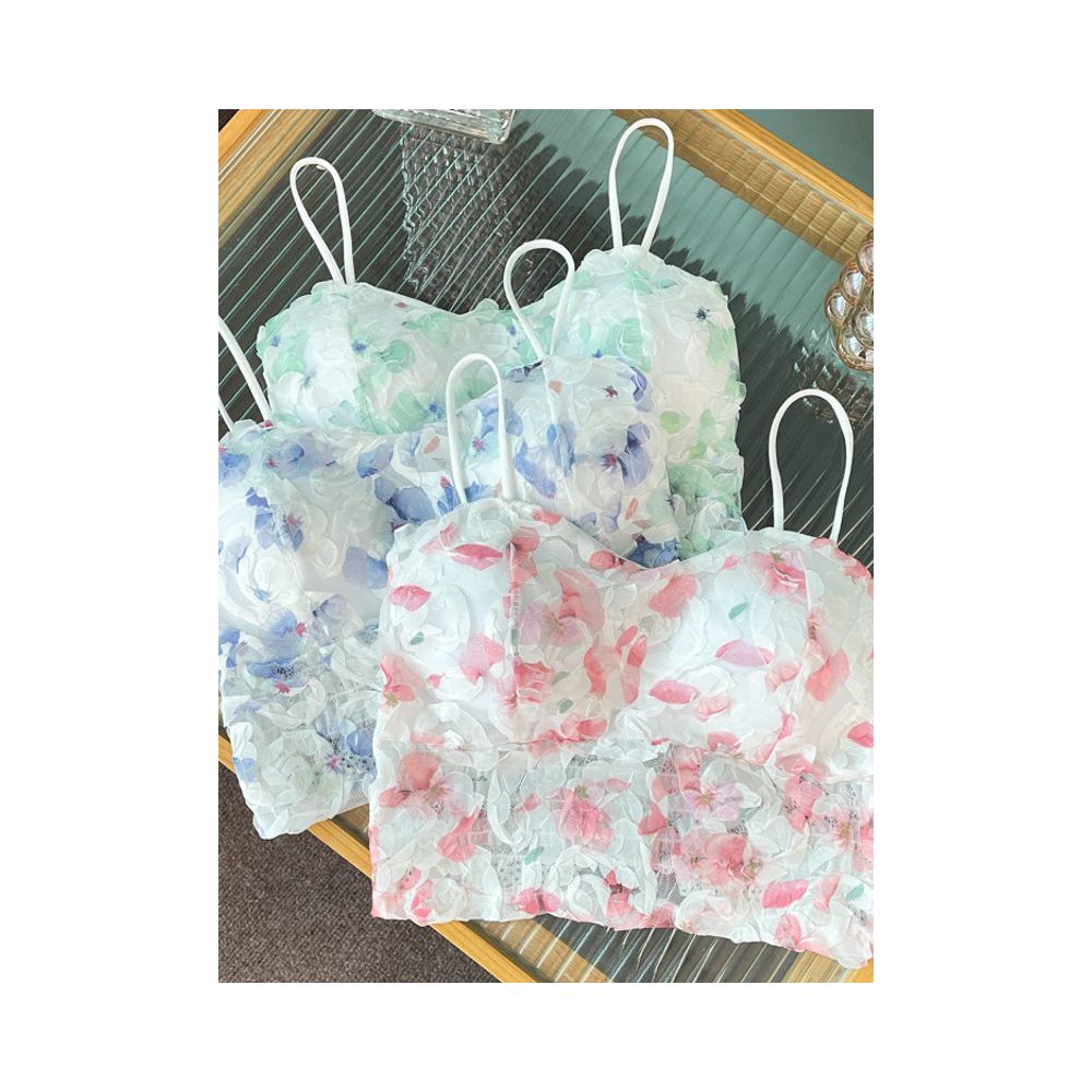 French floral open navel sexy tight fitting camisole vest for women Ladies slim fit camisole vest image 0