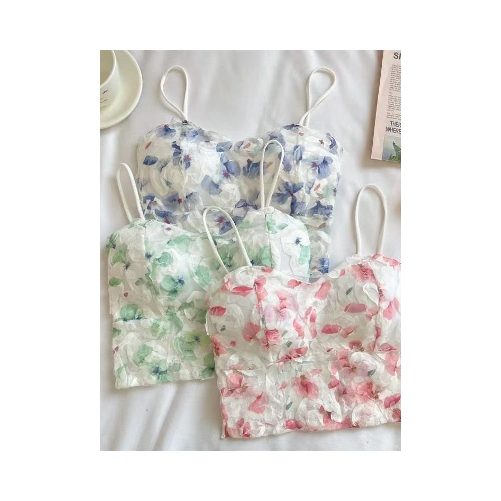 French floral open navel sexy tight fitting camisole vest for women Ladies slim fit camisole vest image 3