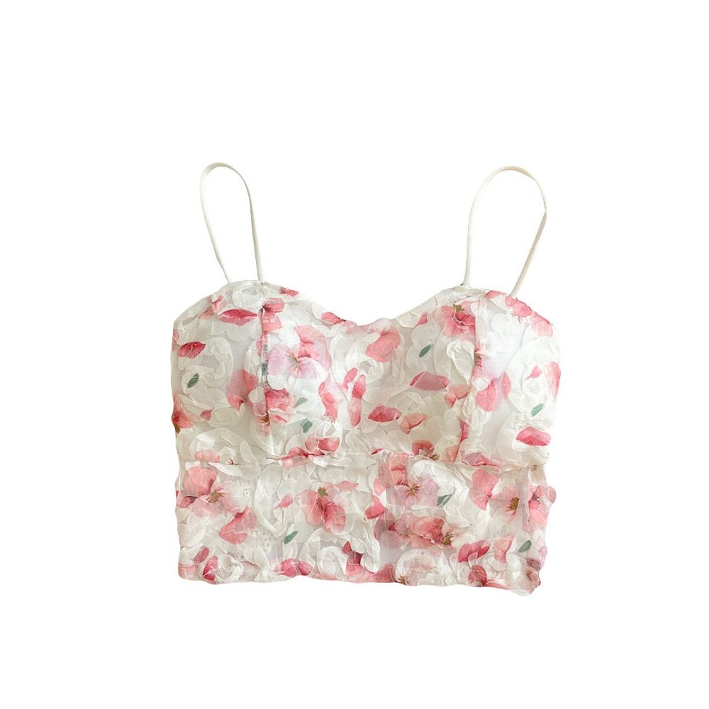 French floral open navel sexy tight fitting camisole vest for women Ladies slim fit camisole vest image 4