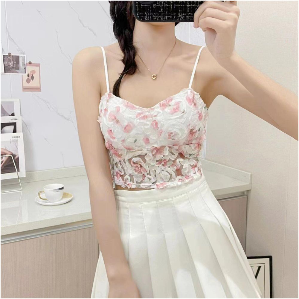 French floral open navel sexy tight fitting camisole vest for women Ladies slim fit camisole vest