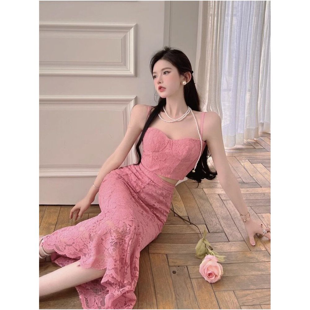 2025 Summer Pure Desire Spicy Girl Little Fragrant Wind Fish Tail Half Skirt Female Sexy Vest Show Thin Fashion socialite Two Piece Set image 1