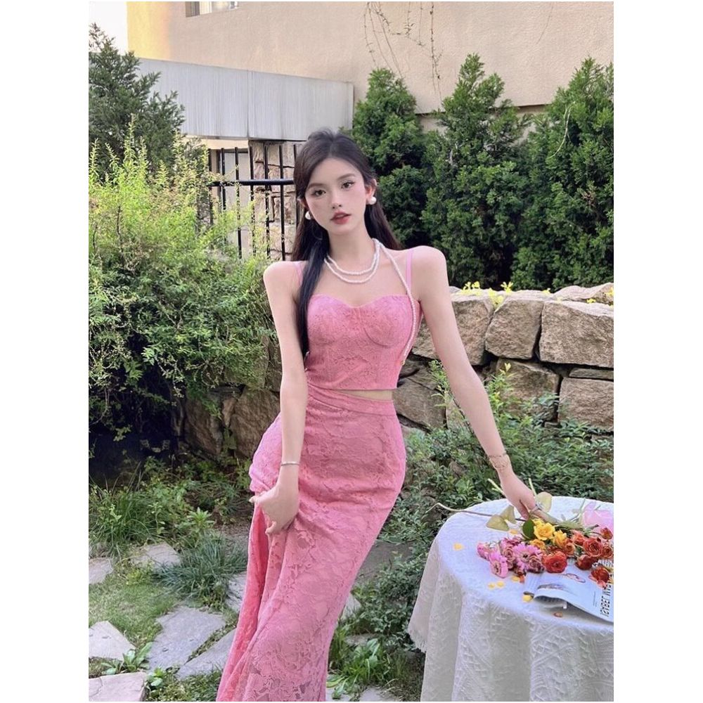 2025 Summer Pure Desire Spicy Girl Little Fragrant Wind Fish Tail Half Skirt Female Sexy Vest Show Thin Fashion socialite Two Piece Set image 3