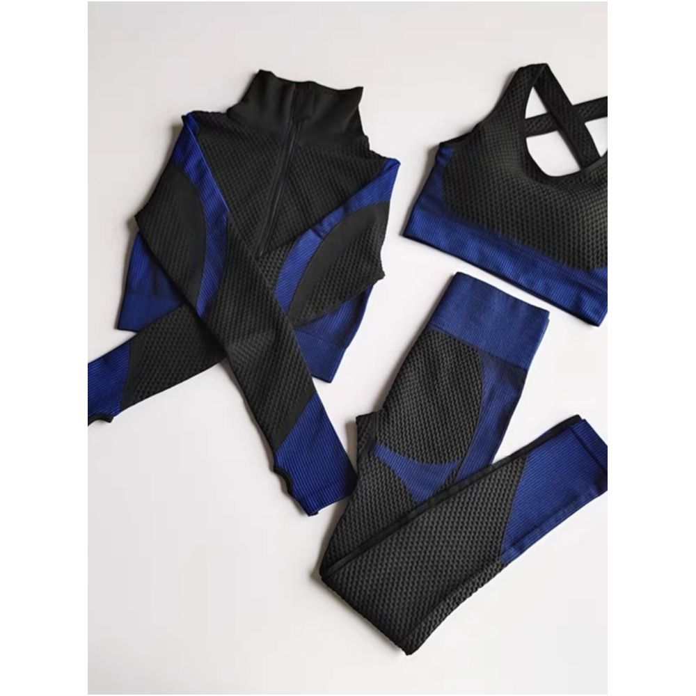 Hot selling seamless knitted peach buttocks fitness and yoga suit from Europe and America three piece set for autumn and winter image 2