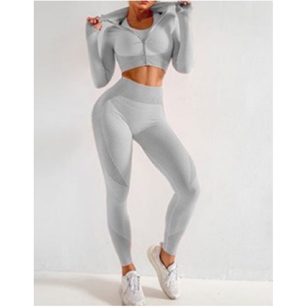 Hot selling seamless knitted peach buttocks fitness and yoga suit from Europe and America three piece set for autumn and winter