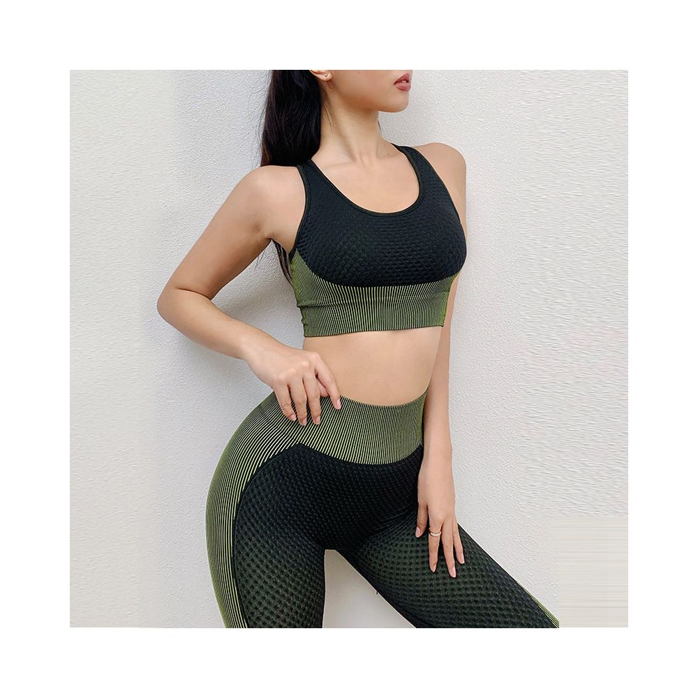 New color blocking seamless tight fitting quick drying fitness suit women s vest high waisted pants running sports elastic yoga suit image 2