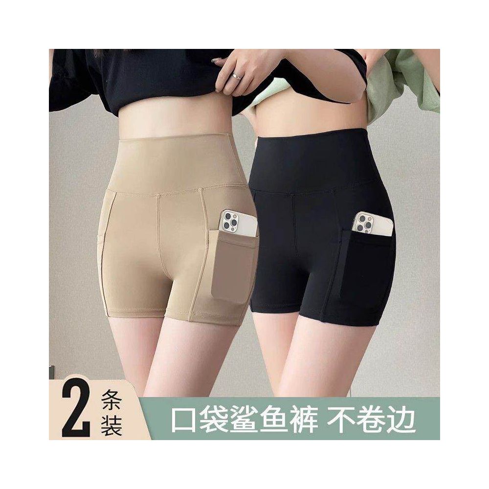 New pocket shark leggings for women anti glare three quarter high waist safety pants compression fit slimming yoga shorts image 0