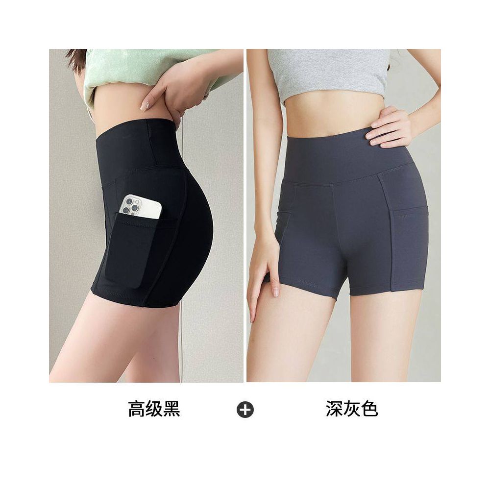 New pocket shark leggings for women anti glare three quarter high waist safety pants compression fit slimming yoga shorts