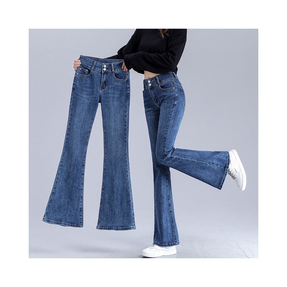 Micro flared jeans for women with short stature high waist slimming effect cropped pants Spring and Autumn 2025 new versatile elastic flared pants image 0