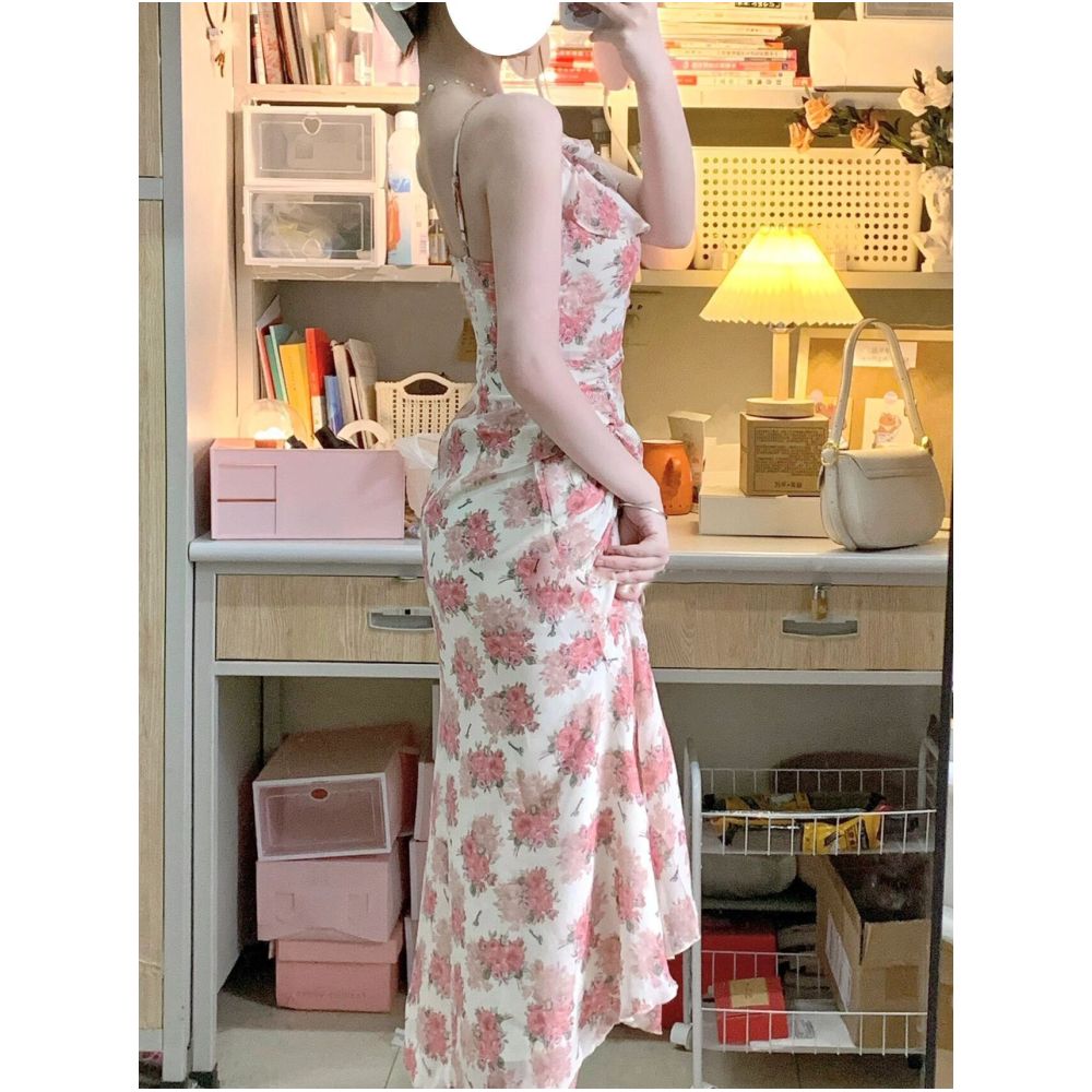 Elegant and pure sweet camisole long dress set for women summer plus size chubby sister slimming dress sun protection shirt two piece set image 3