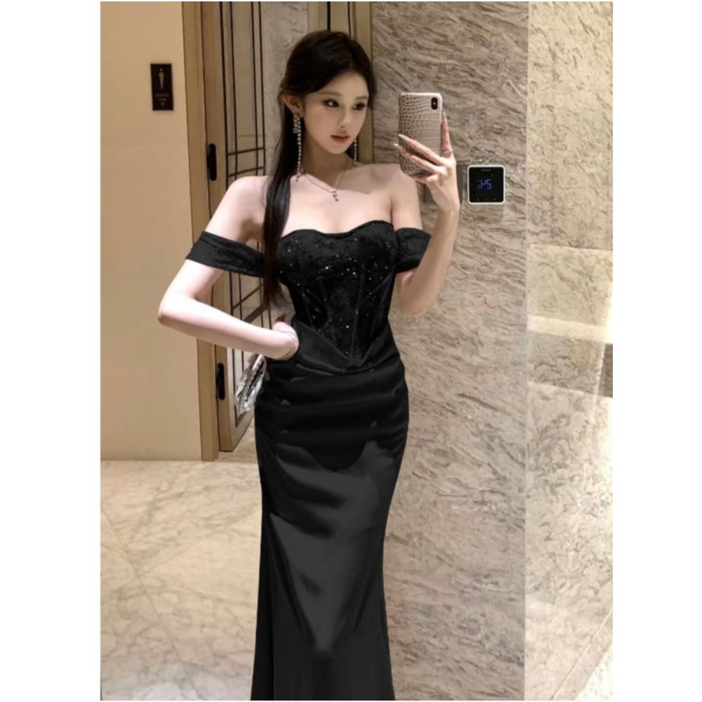 Elegant and sophisticated style sexy off the shoulder lace evening gown bodycon dress high class and classy long skirt image 4