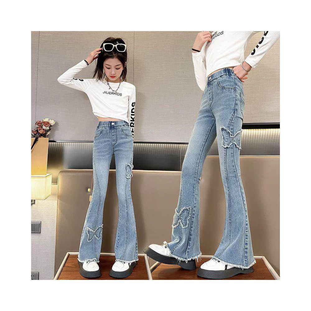 Girls jeans 2025 new spring and autumn style children s stretch pants for medium and large girls flared pants image 2