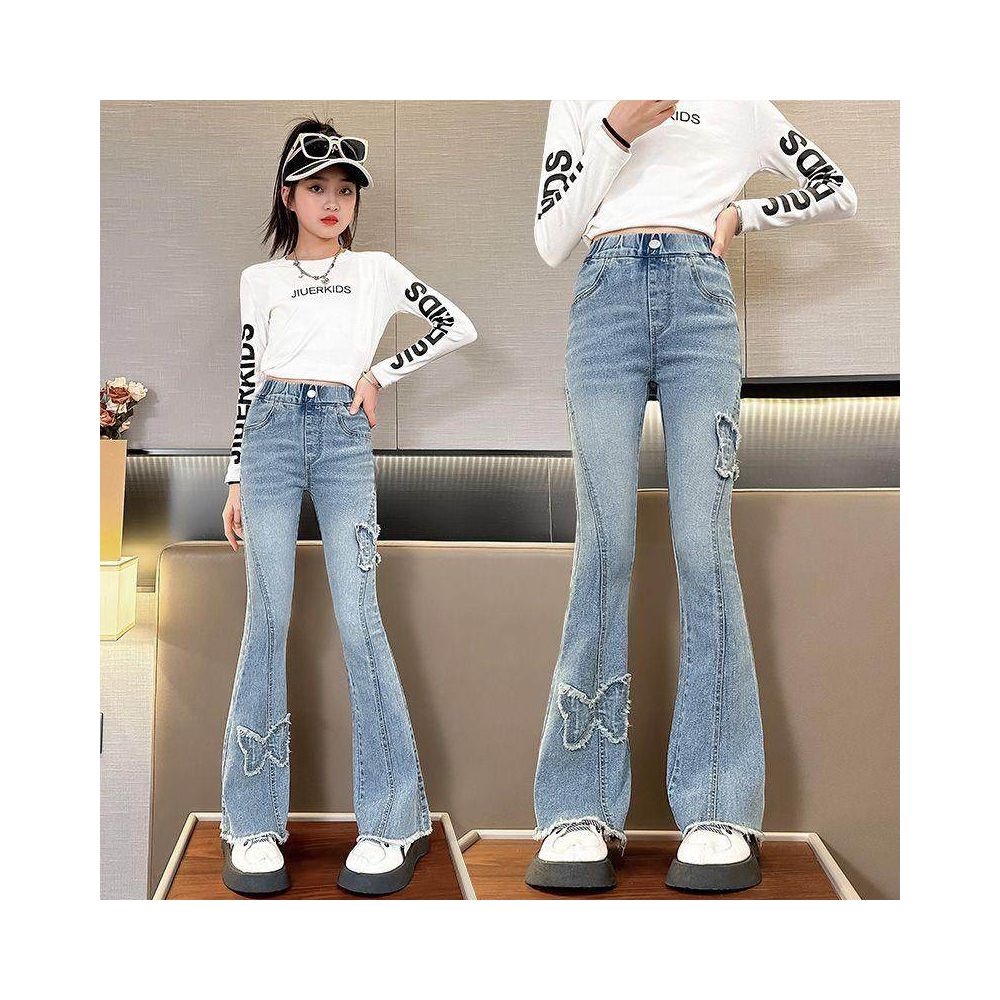 Girls jeans 2025 new spring and autumn style children s stretch pants for medium and large girls flared pants image 0
