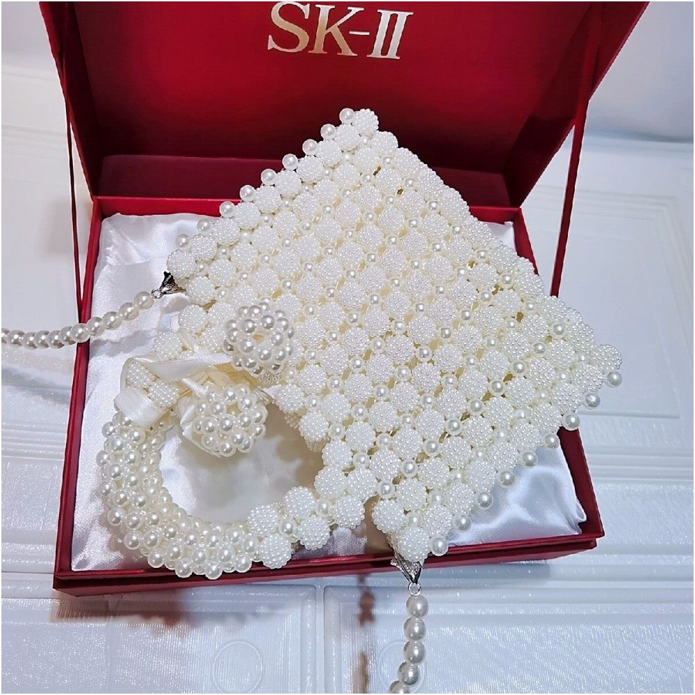 DIY Bayberry Pearl Beaded Bucket Small Square Bag Materials Acrylic Beads Hand woven Women s Handbag Finished Product image 1