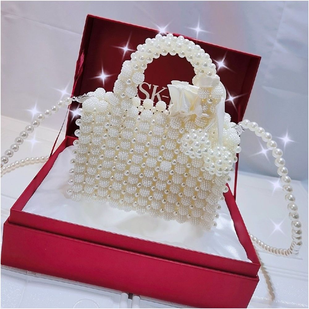 DIY Bayberry Pearl Beaded Bucket Small Square Bag Materials Acrylic Beads Hand woven Women s Handbag Finished Product image 4