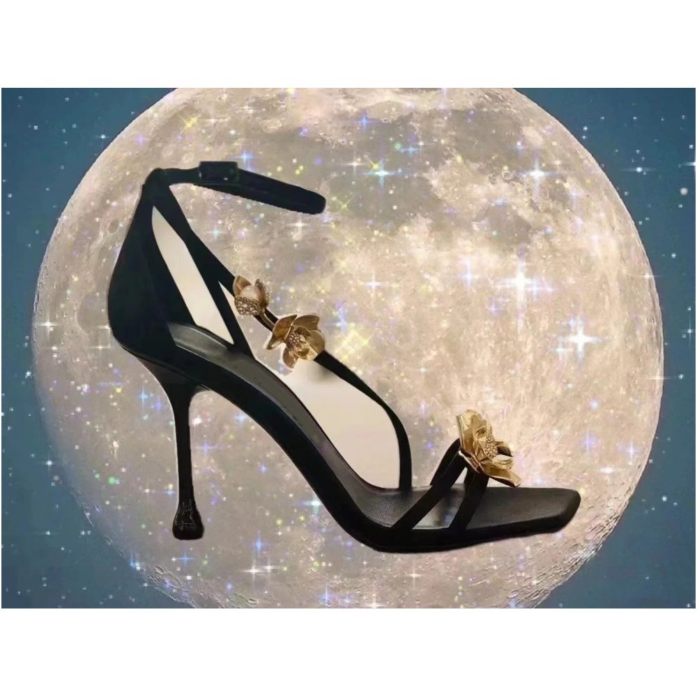 Women s high heeled sandals with gold floral square toe stiletto heels and a sexy open toe design image 2