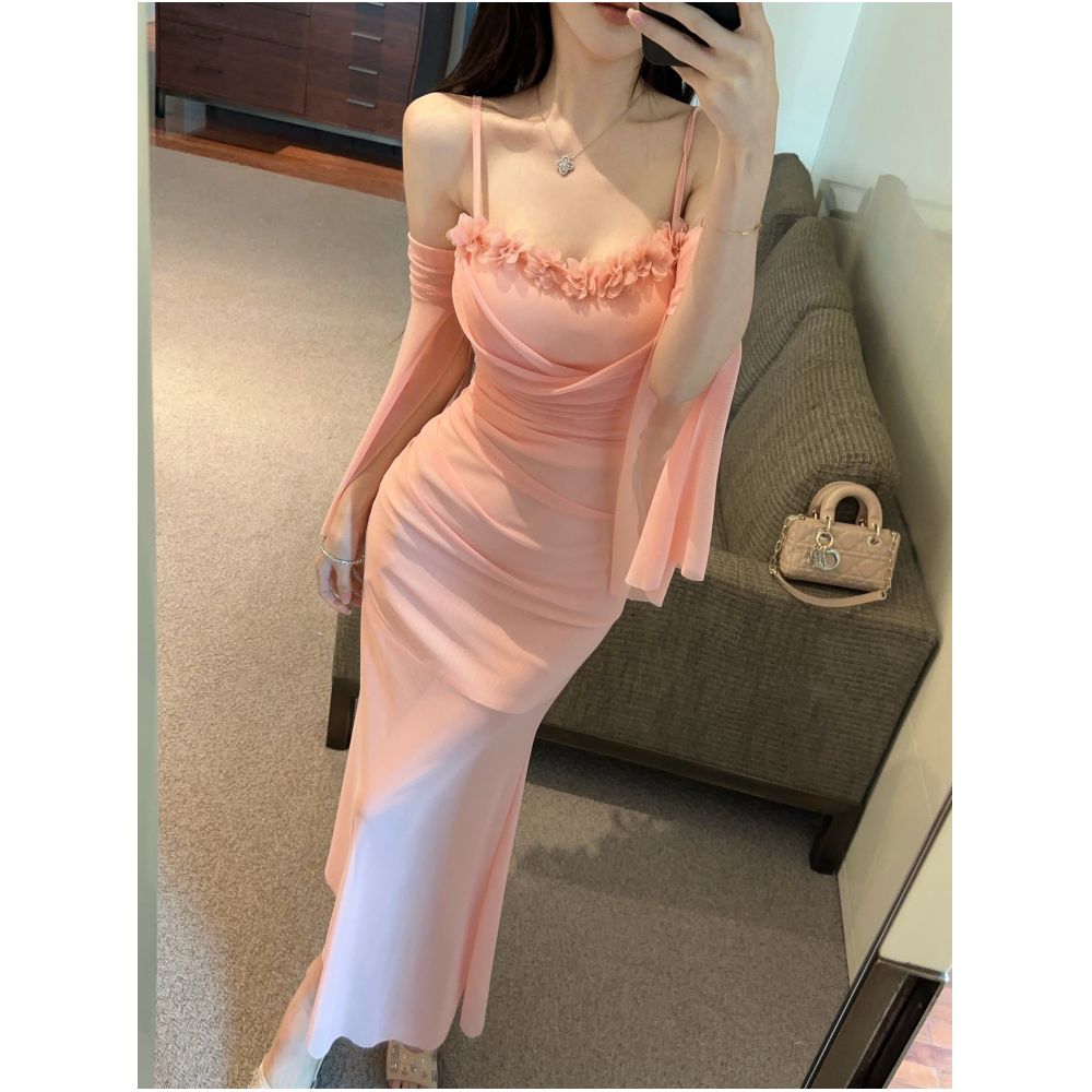 French style sexy off shoulder halter dress stylish nightclub dress with a fitted waist