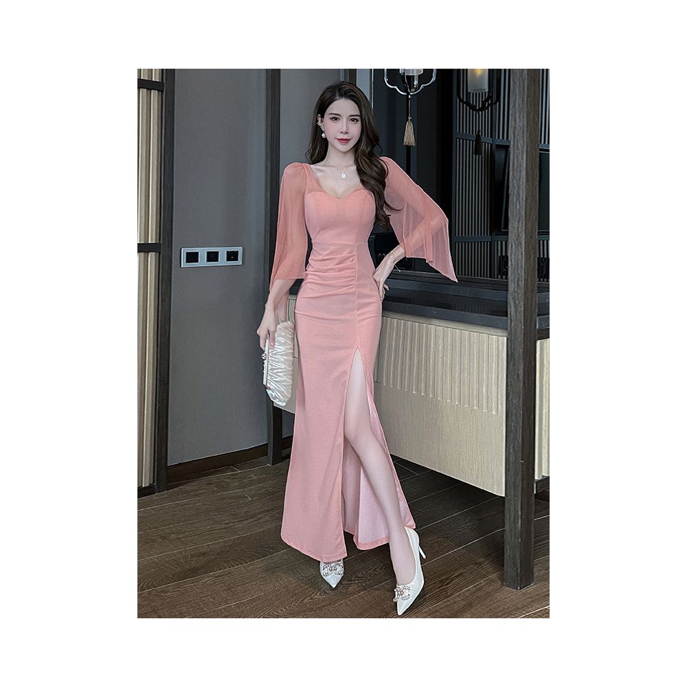 French style elegant dress sexy bodycon slit maxi skirt KTV hostess foot massage evening gown foot massage technician uniform image 1