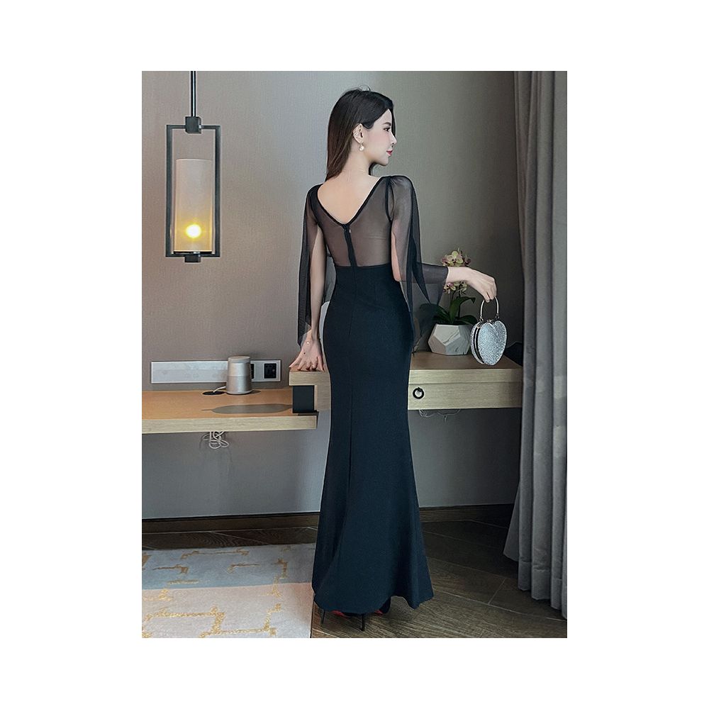 French style elegant dress sexy bodycon slit maxi skirt KTV hostess foot massage evening gown foot massage technician uniform image 5