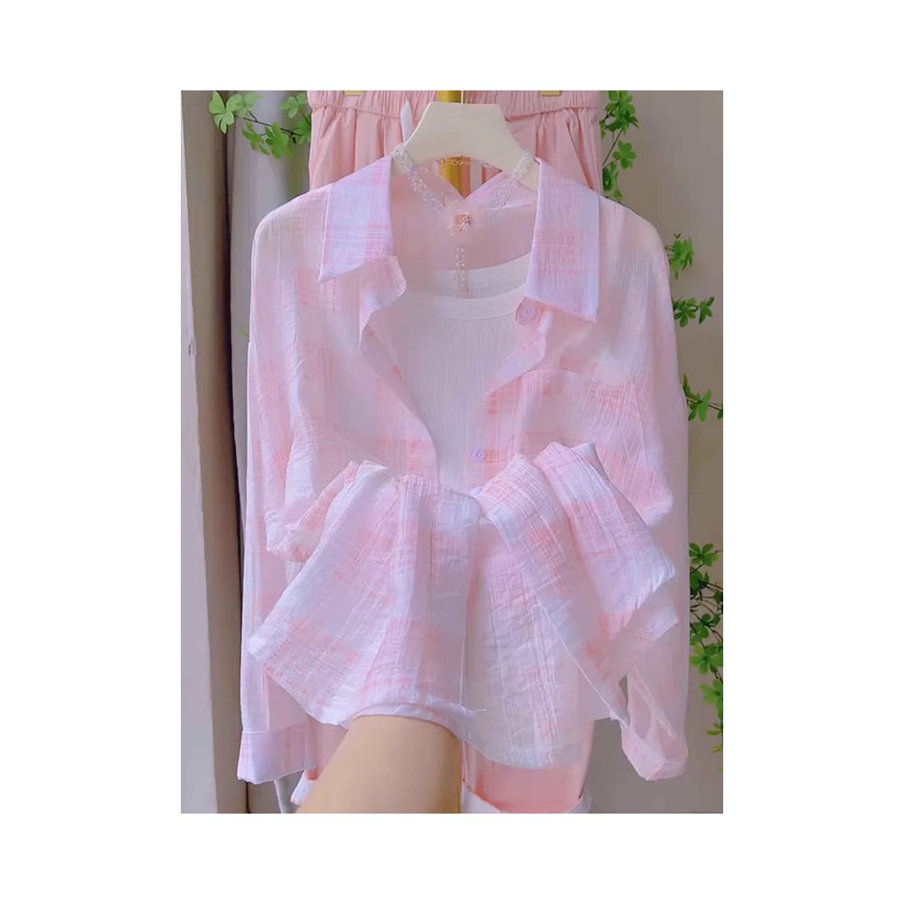 Women s 2025 New Style Hot Selling Pink Plaid Shirt Fashionable Lightweight and Breathable Long Sleeve Sun Protection Jacket image 3