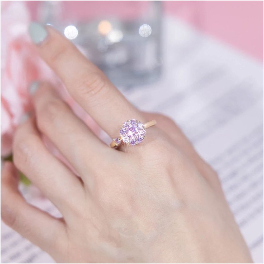 High end trending on TikTok this elegant luxurious and fashionable rotating pink ring is super sparkly with full diamonds and an open design perfect for women image 3