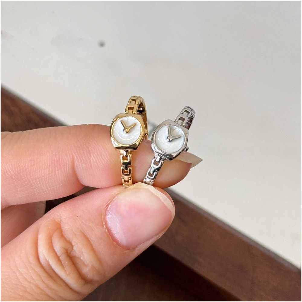 A reverse clock design a minimalist watch chain ring for women adjustable thin with a drop glaze finish for the index finger image 1