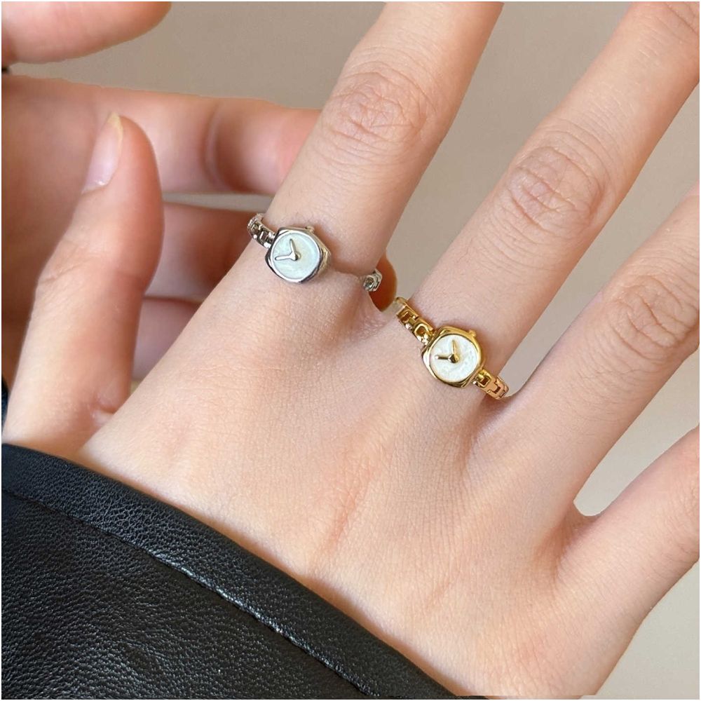 A reverse clock design a minimalist watch chain ring for women adjustable thin with a drop glaze finish for the index finger image 3