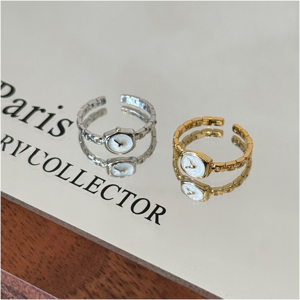 A reverse clock design a minimalist watch chain ring for women adjustable thin with a drop glaze finish for the index finger image 4