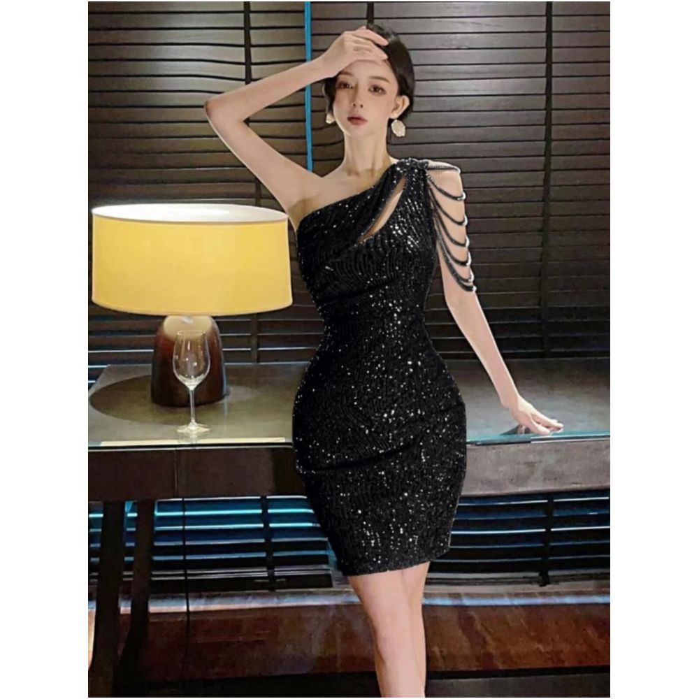 Gege s French Socialite Sexy Birthday Party Evening Gown with Sequins and Beads Sparkling Bodycon Dress image 1