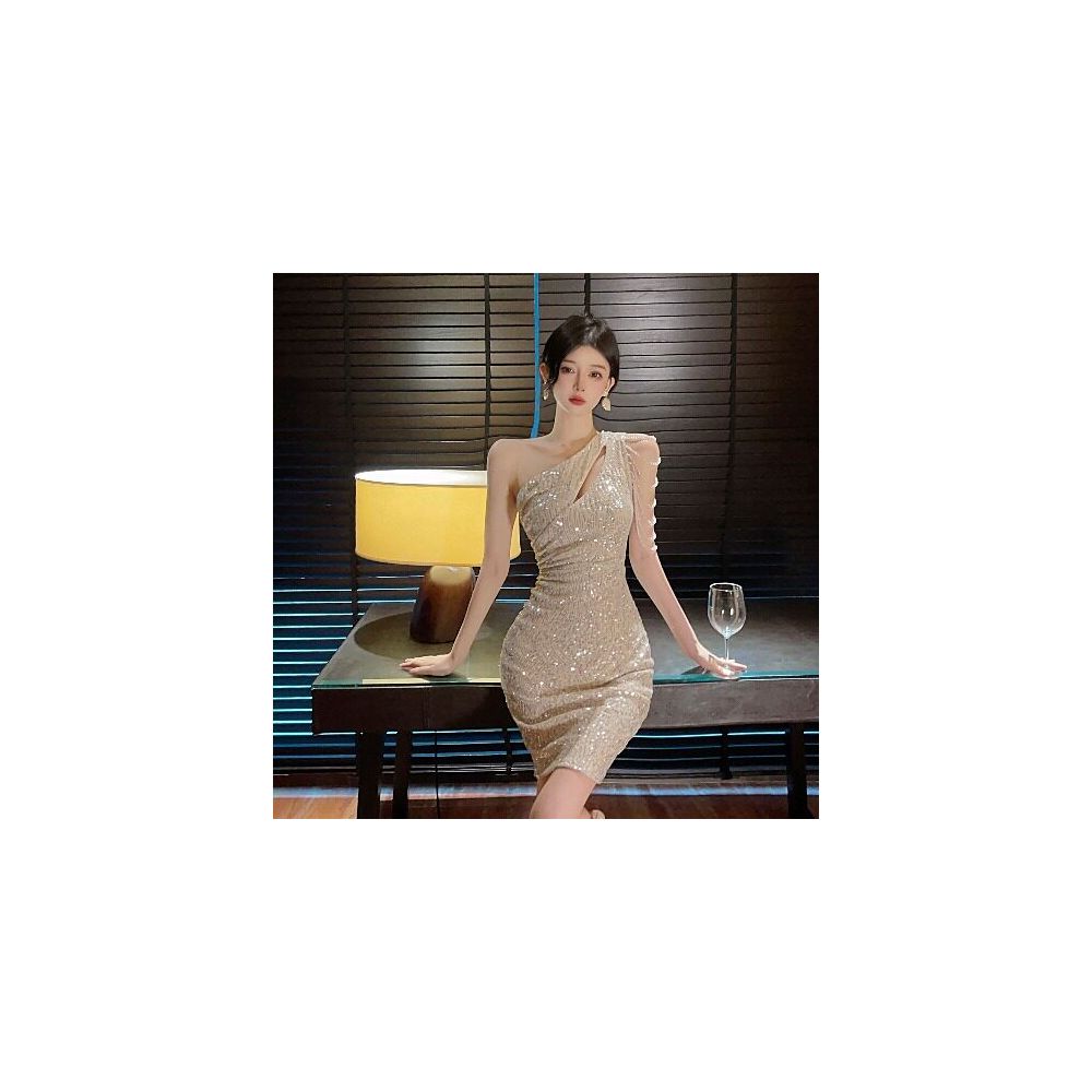 Gege s French Socialite Sexy Birthday Party Evening Gown with Sequins and Beads Sparkling Bodycon Dress