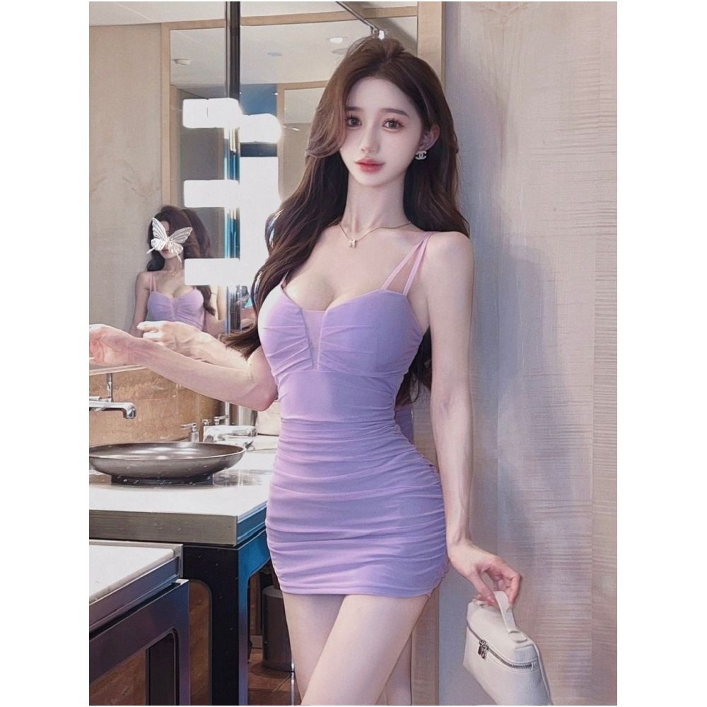 2026 New Nightclub Spicy Girl Bouncing Di Elastic Hip Wrap Ultra Short Skirt Pure Desire Sexy Low cut Strap Dress for Women image 0