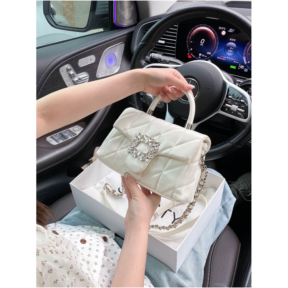 Valentine s Day Gift Light Luxury Small Fragrant Style Lingge Small Square Bag for Women 2025 New High end Diamond Set Handbag Trend image 3