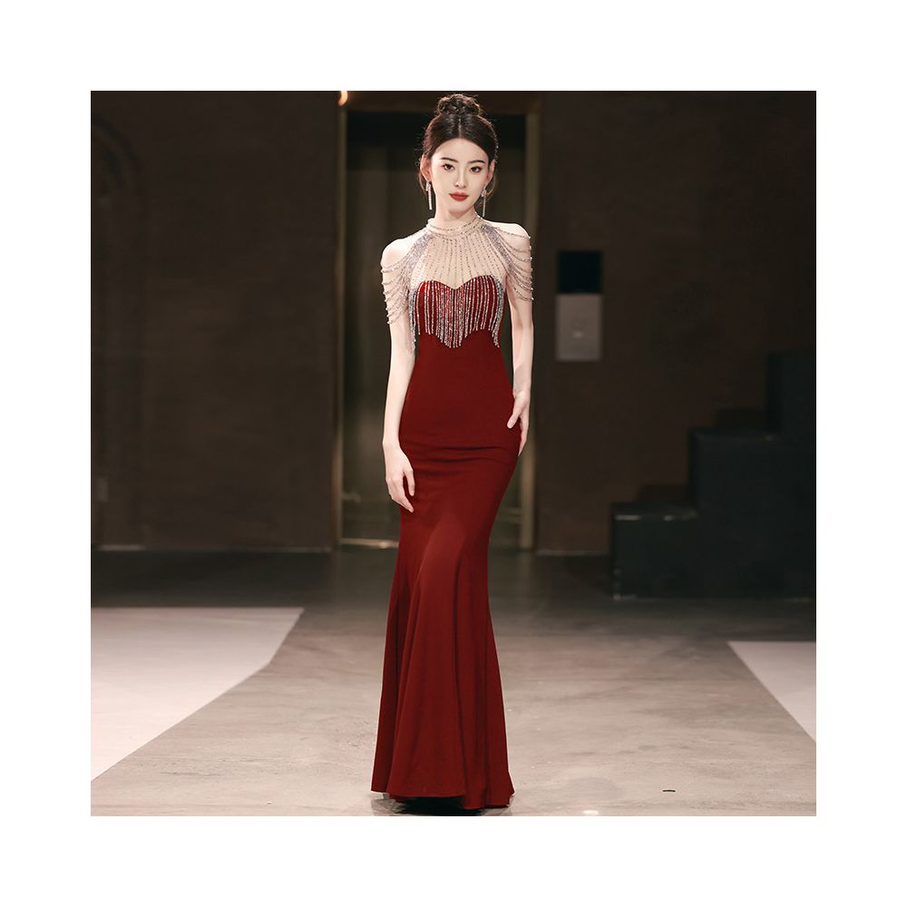 Wedding Evening Dress Toast Dress 2026 New Style Wedding Senior Heavy Industry Bridal Morning Robe Fish Tail Host Dress Women s Annual Meeting image 1